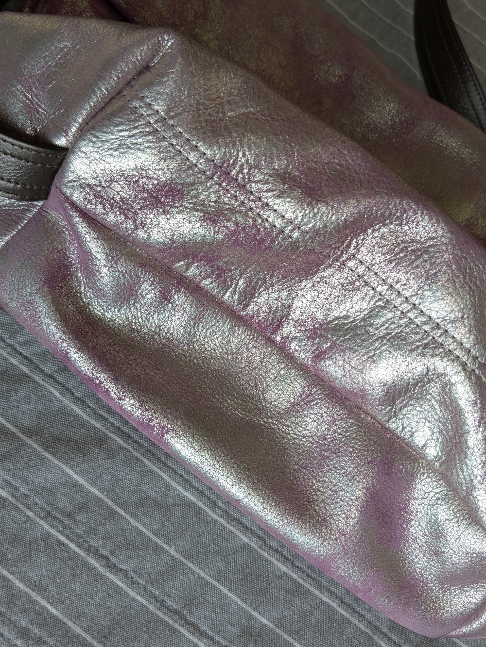 NWOT Rough & Tumble CUSTOM- Duffel Single Zip 3-in-1 Hobo Lamb Leather Gold/Pink - Picture 15 of 15